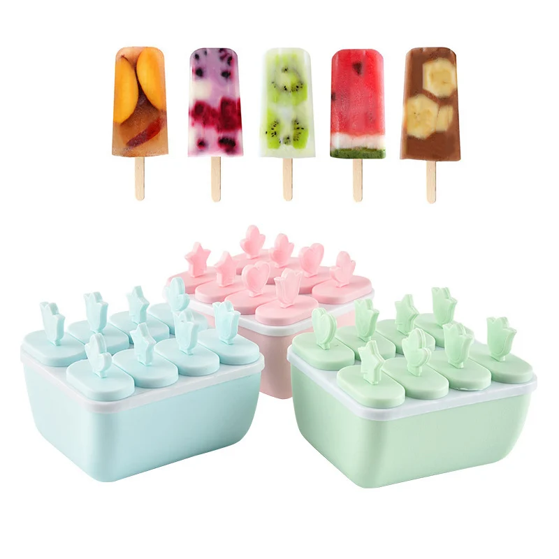 

2019 Homemade 6/8 Cell Ice Cream Mold DIY Plastic Popsicle Molds Ice Cream Holder Lolly Mould Tray Kitchen Bar Accessories