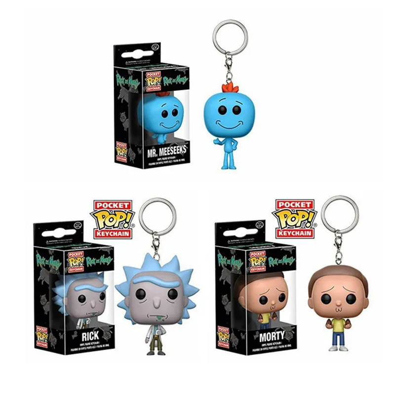 FUNKO POP Rick and Morty Mr.meeseeks pocket pop Keychain doll pvc Action Figure collection model Toys for children birthday gift