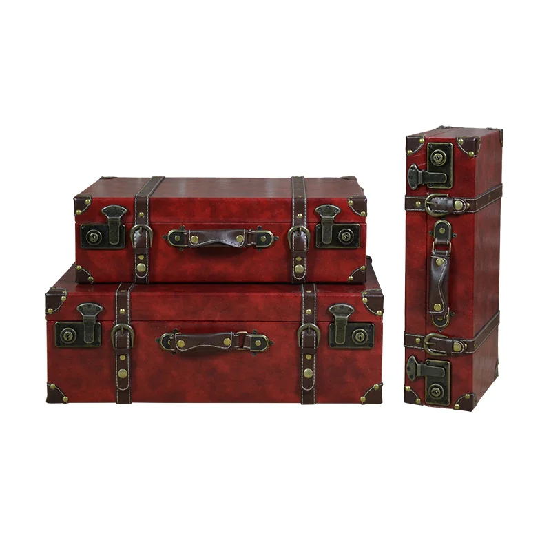 Red Chinese Wooden Suit Box Clothes Storage Box Luggage Case Wedding
