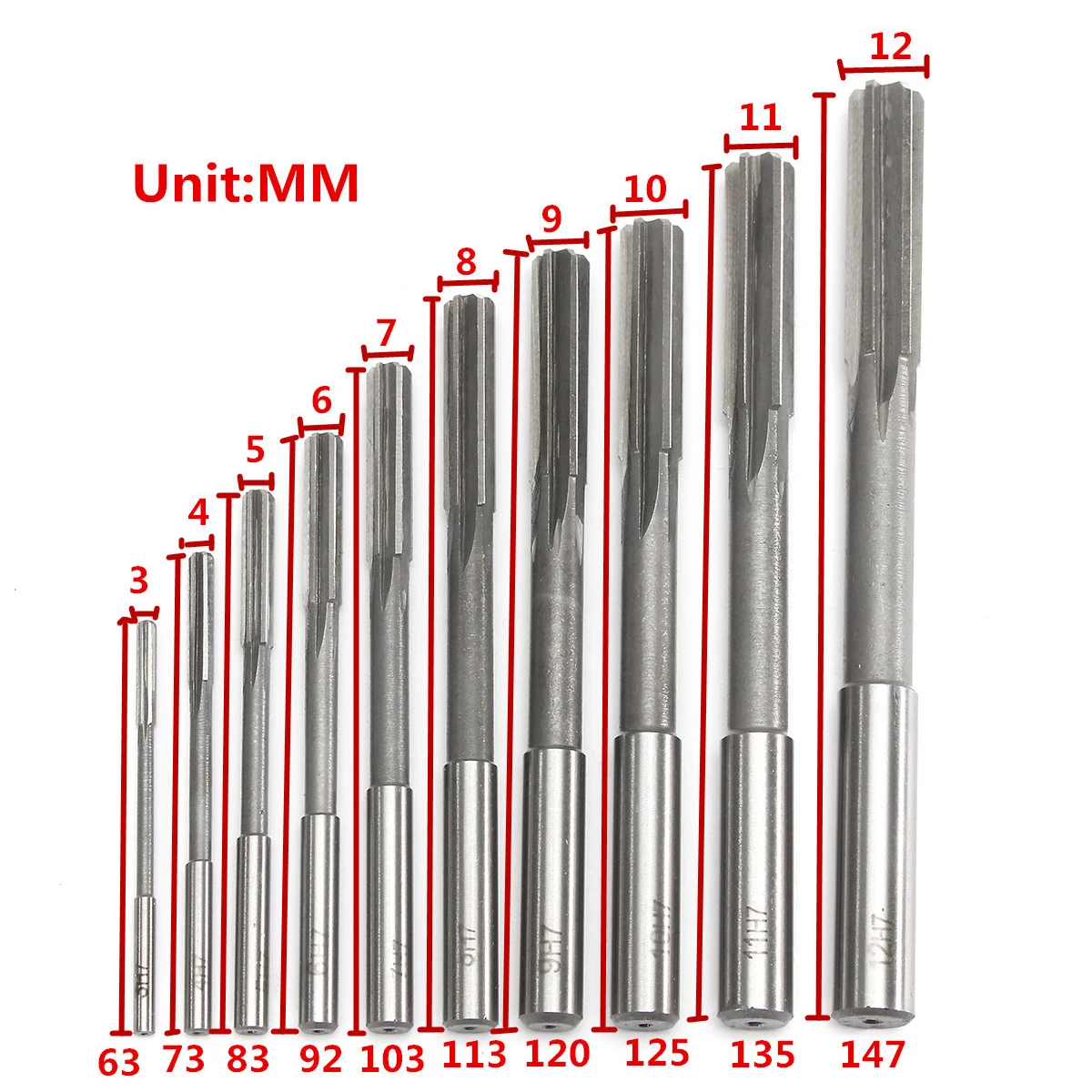 10PCS High Quality HSS H7 Straight Shank Milling Reamer Chucking Machine Cutter Precision Tool 3/4/5/6/7/8/9/10/11/12 mm