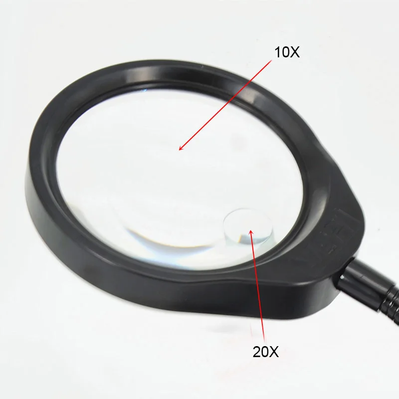  LED Illuminating Magnifier 10X 20X Optical Glass Desk Clip-on Magnifying Glass - 33015703319