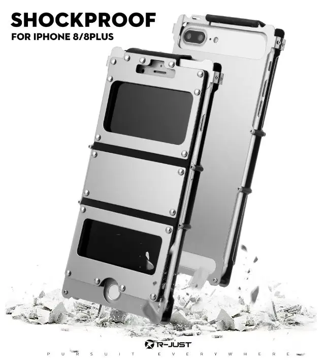 Case de Couro Proteção à Prova de Choque Case do Telefone Capa para Iphone Rebite Irman Inoxidável Graus Flip 8 & 7 Plus Aço 360 3 Estojos dobráveis