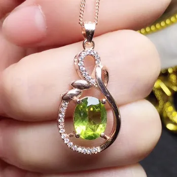 

Natural real peridot necklace pendant 1.35ct gemstone Free shipping 925 sterling silver Fine jewelry For men or women #T1922510