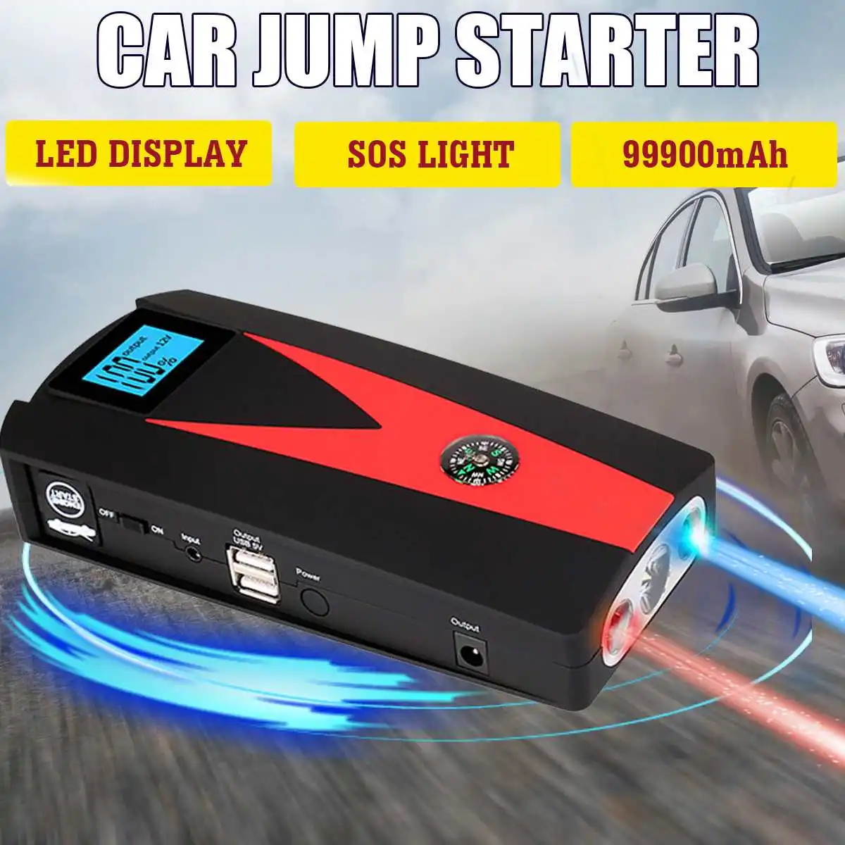  12V 99900mAh LED Portable Car Jump Start Starter Powers Bank Booster 2 USB Charger Battery Starting - 4000010341807