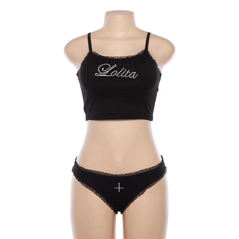 

Summer Sexy Two-piece Set Sleeveless Letter Print Tops Vest Underwear Beach Casual Fashion Wooden Ear Conjuntos De Mujer