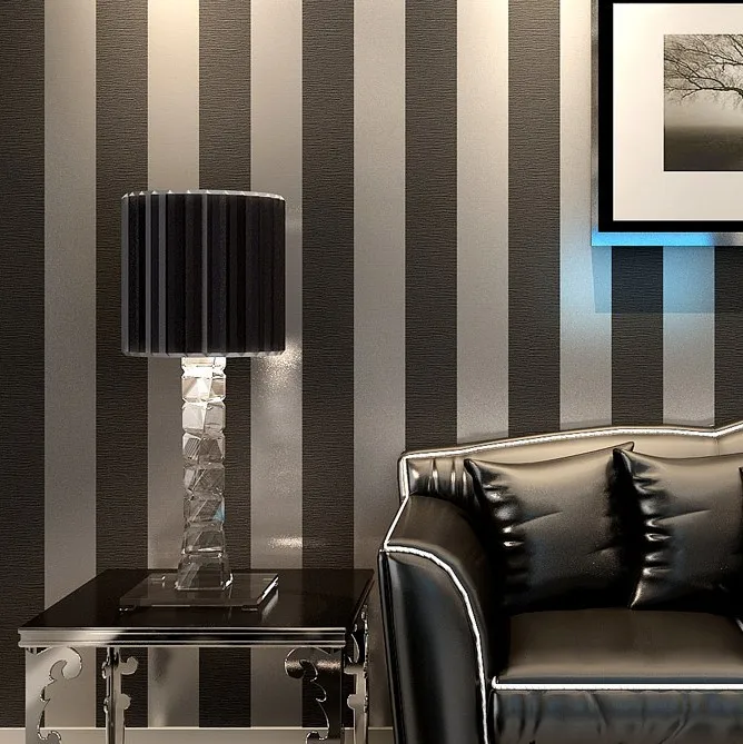 Us 35 0 New Modern Black Wallpaper Striped Purple And Silver Glitter Wall Paper Roll For Wall Living Room Bedroom Tv Sofa Background In Wallpapers