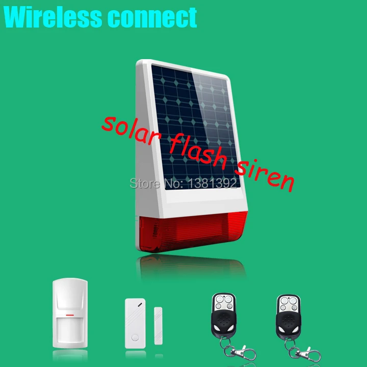 

Free shipping Wireless Outdoor Solar Power Siren with Strobe +wireless door gap detector sensor for you home security alarm