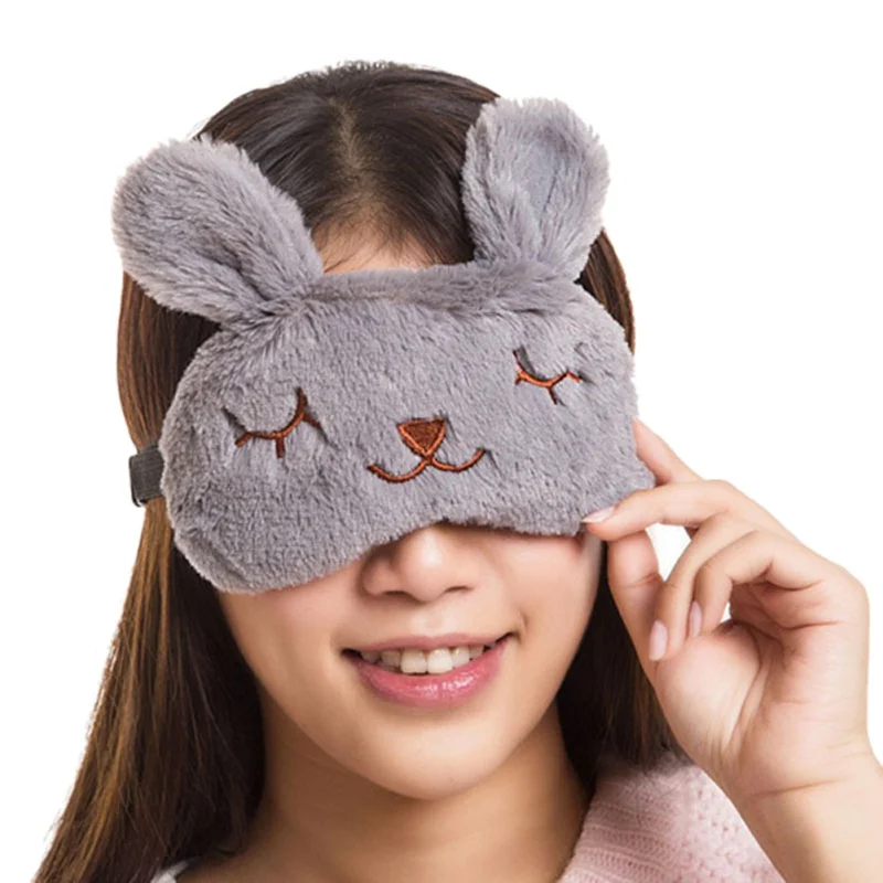 Cute Sleeping Eye Mask Cartoon Plush Rabbit Eyes Shield To Block Out