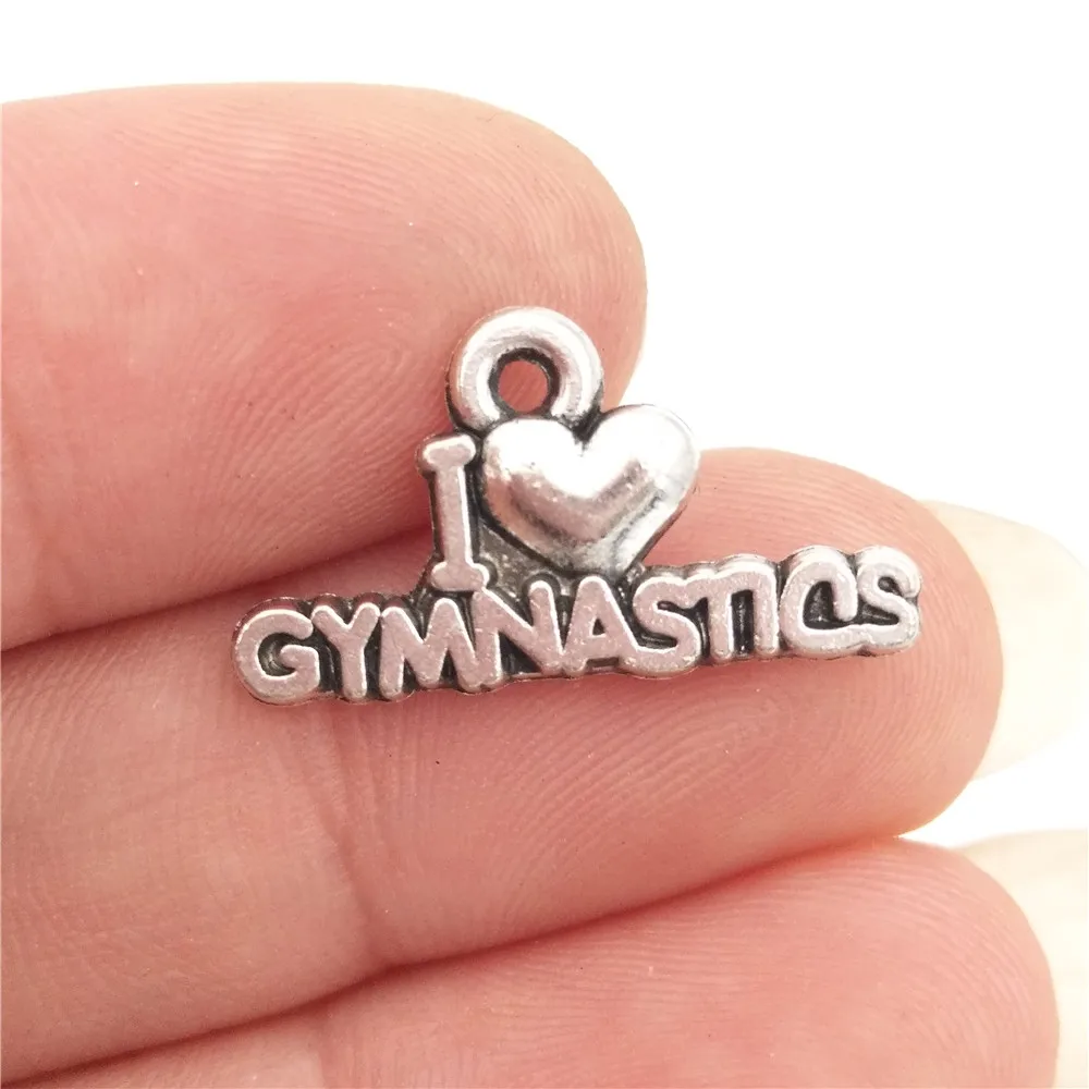 

BULK 30 Zinc Alloy I Love Gymnastics Gymnast Charms for DIY Bracelet Making Jewelry Antique Silver Plated 20*11mm 1g