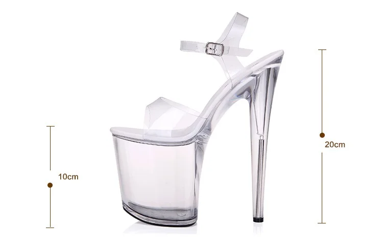 Босоножки на ультравысоком каблуке 7-20 см; женские прозрачные водонепроницаемые свадебные туфли с кристаллами; обувь для невесты - Цвет: heel 20cm