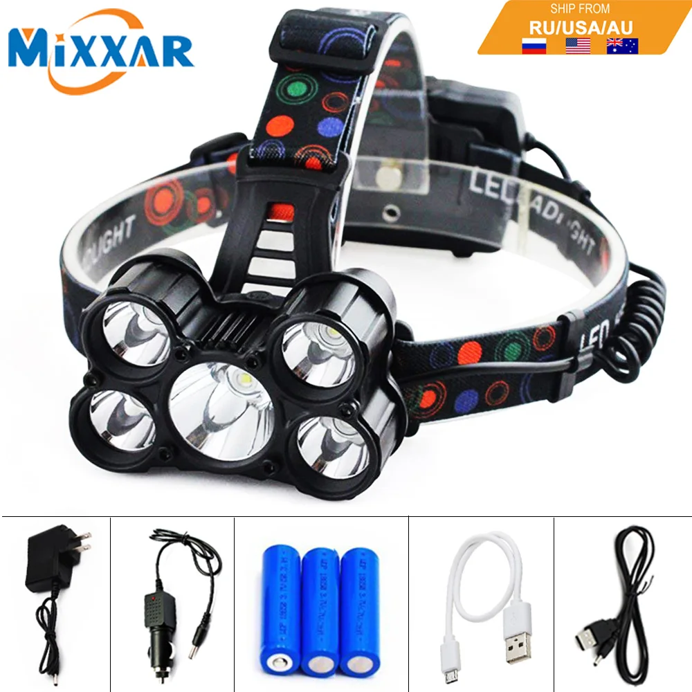 

Dropshipping 18000LM LED Headlamp 5 Chip T6 /Q5 LED Head Lamp Flashlight Torch Lantern 18650 Headlamp for Hunting Camping
