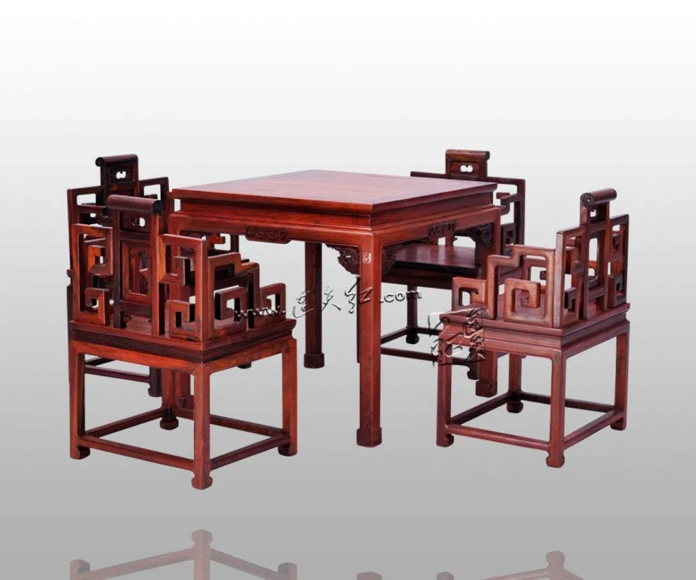 Rosewood Furniture Set 1 Square Table & 4 Chairs Dining Living Room Solid Wood Desk and Mahogany Armchair China Classic Factory Rosewood Furniture Set 1 Square Table & 4 Chairs Dining Living Room Solid Wood Desk and Mahogany Armchair China Classic Factory