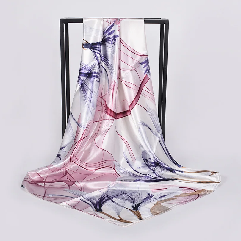 [BYSIFA] шарф-снуд на голову, хиджаб фуляр Femme новые роскошные белые платки женский шарф на голову накидка 90*90 см Дамы квадратный атласный платок - Цвет: purple pink