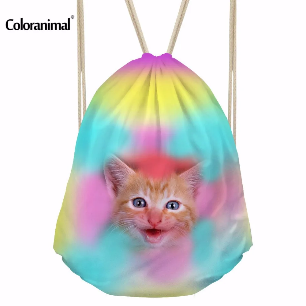 

Coloranimal Casual Animal Print Women String Backpack Colorful Cat Dog Pattern Travel Drawstring Bag Girls Cinch Sack Shoes Bags