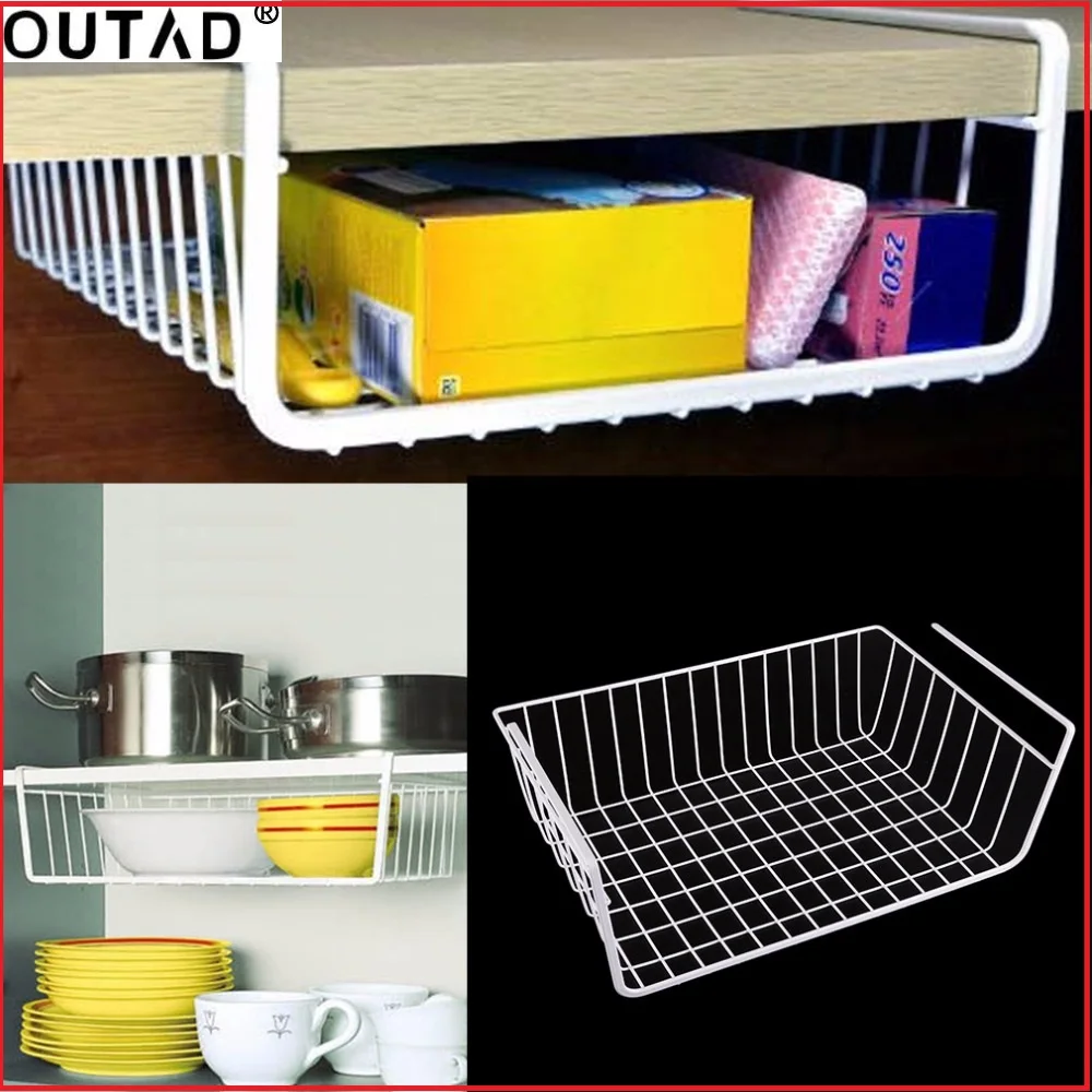 OUTAD الأبيض/الفضة البوليستر و دنة خفيفة الوزن ودائم تصميم Suoerior المطبخ تحت الرف سلة التخزين خفيفة الوزن OUTAD الأبيض/الفضة البوليستر و دنة خفيفة الوزن ودائم تصميم Suoerior المطبخ تحت الرف سلة التخزين خفيفة الوزن