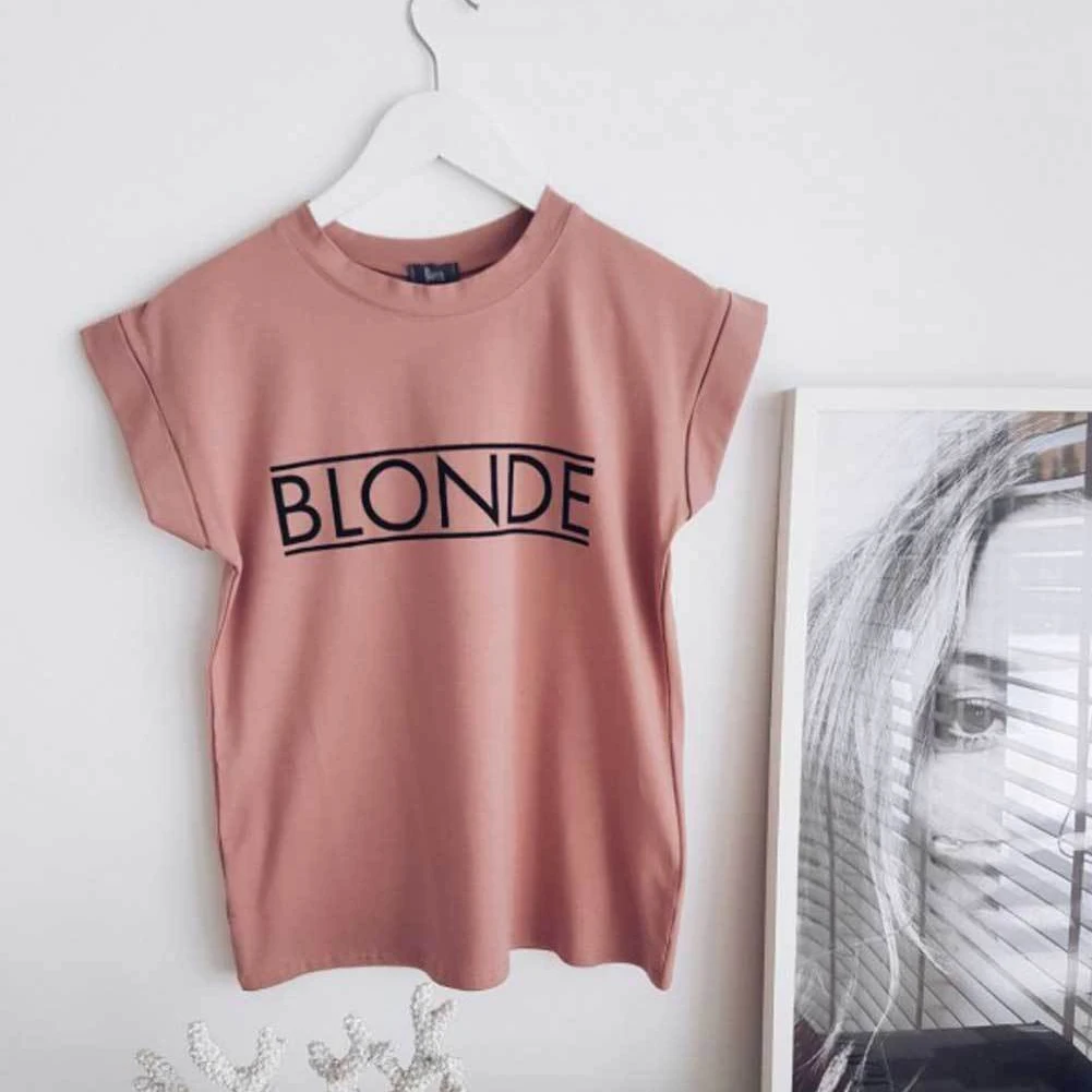 Модная Женская Базовая футболка с коротким рукавом, Летние повседневные топы, женские хипстерские Топы tumblr harajuku, брендовая блузка dames kleding - Цвет: BLONDE PINK