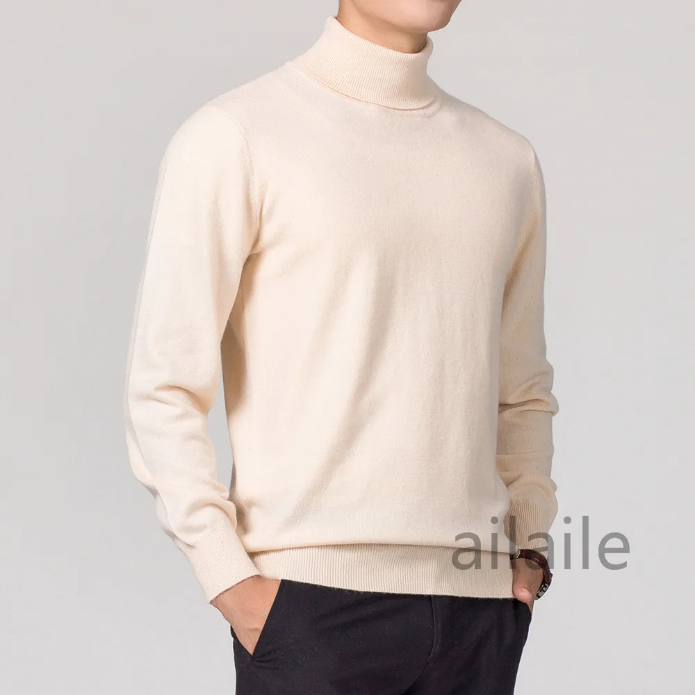Зимняя мужская Водолазка пуловер шерстяной свитер однотонный вязаный пуловер с длинными рукавами