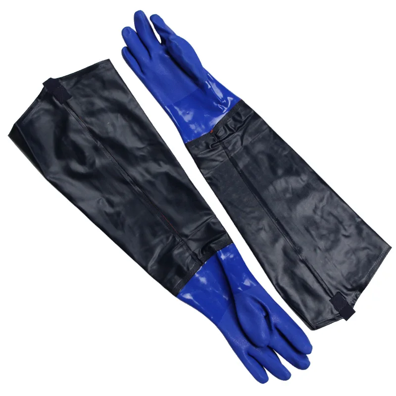 Free shipping 2pairs 67CM  super lengthen&widen and thicken PVC latex safety gloves winter thermal protecting velvet lining 