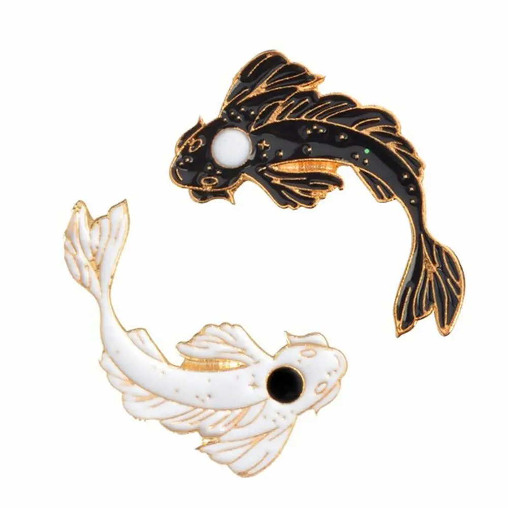 

PIN & BROOCH Cartoon Goldfish pin Costume Collar Pin Animal Fish Brooch Cute Carp Animal Fish Brooch Black and White color