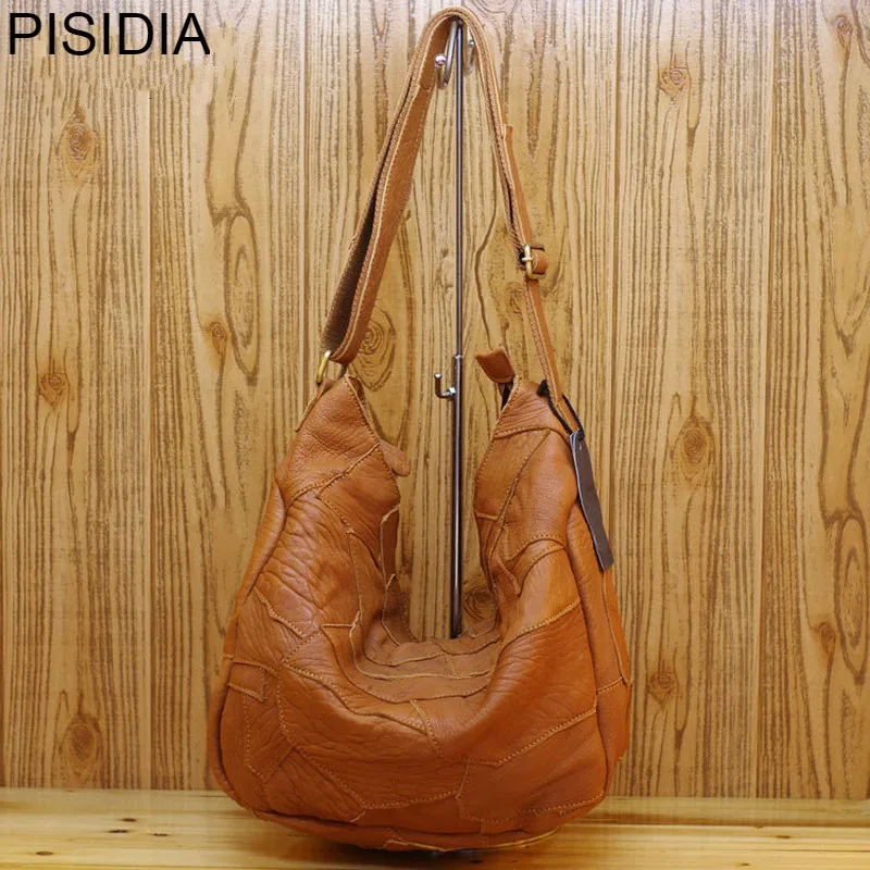 

PISIDIA Irregular Patchwork Design Women Handbags Soft Genuine Leather Bags National Wind Sheepskin Bag For Ladies