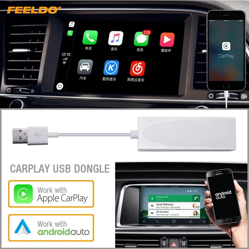 FEELDO NEW! USB ключ работает с Apple iOS CarPlay Android Auto для автомобиля системы головное