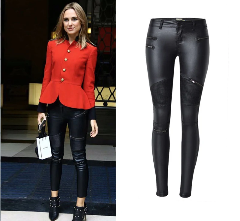 ladies cropped trousers LOGAMI Faux Leather Pants Women Elastic Zipper Leather Pants Trousers 2018 Leren Broeken corduroy pants