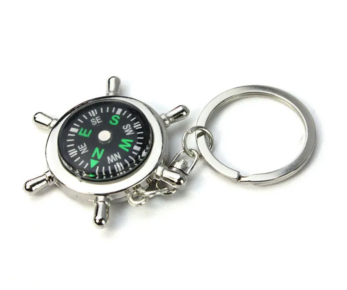 

Newest Portable Alloy Silver Nautical Compass Helm Keychain Ring Chain Multipurpose mini gadget camping outdoor survival #25
