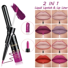 Double Head Matte Liquid Lipstick Lip Gloss&Lip Liner Pen Red Purple Moisturizing Wateproof Long Lasting Lipstick Set Lip Makeup hannaier 269 h01 pen style moisturizing lipstick lip gloss red