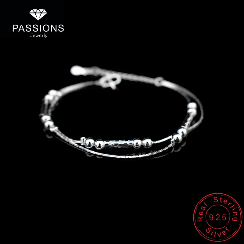 

2019 Newest Fashion Round Tube Pendant Bracelet Chain 925 Sterling Silver Plate Double Layers Bracelets For Women Jewelry Gift