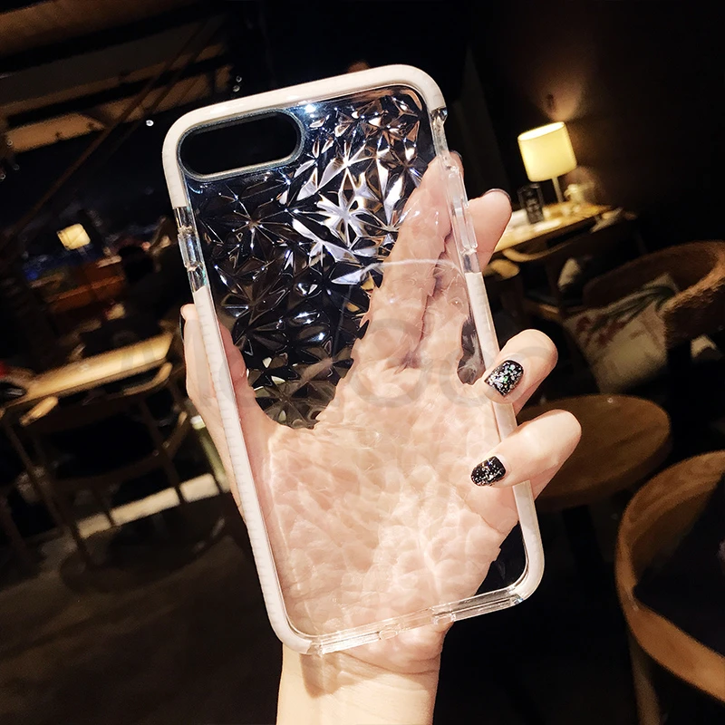 

Luxury Geometric Diamond Transparent Soft Cover For iPhone 6 6S 7 8 Rhombus Clear Case For iPhone X Water Feeling Case