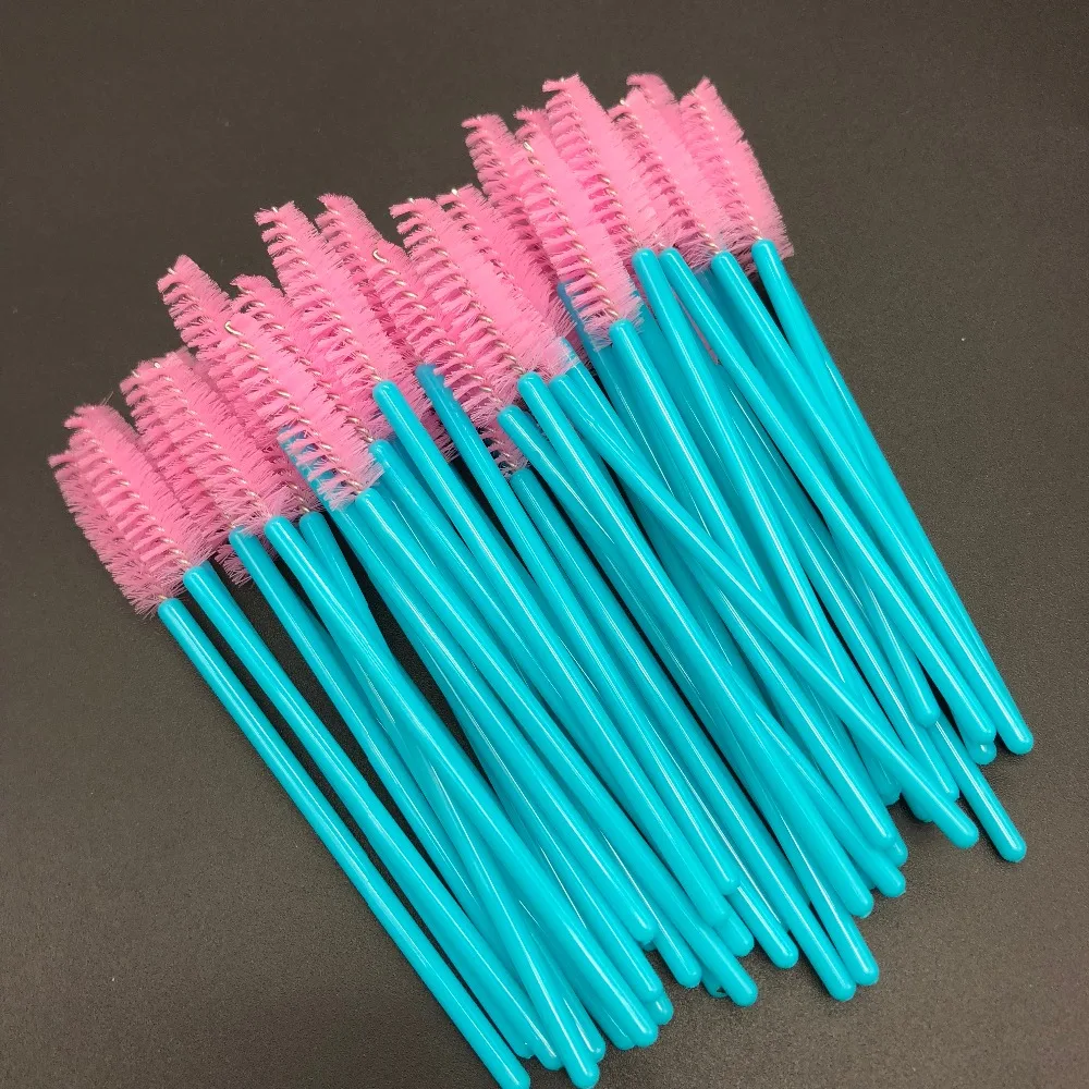 Новое поступление 300 шт. синие розовые кисти с ручкой Высокое качество нейлон одноразовые щеточки для туши для ресниц ресницы макияж кисти наращивание ресниц