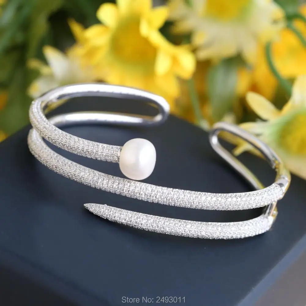 925 серебро Pulseira feminina Love Jewelry Femme AAA фианит ногтей жемчужина манжеты браслеты и Bijoux