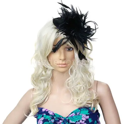 Grampo de Cabelo do Traje do Chapéu da Parte Superior das Senhoras Mini com Pena-preto