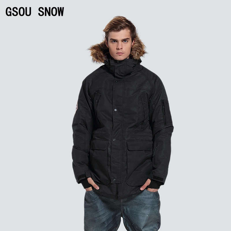 Gsou الشتاء ski snowboard دثار رجل معزول الثلوج بدلة سوداء الدافئة للماء روبا esqui chaqueta hombre تزلج فيستي أوم