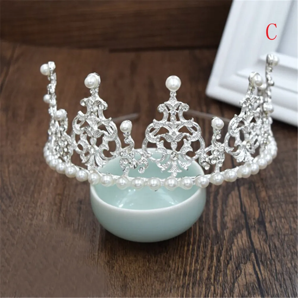Полный жемчуга и кристаллов Мини Принцесса Тиара Корона для мамочек и для выпускного вечера украшения для волос корона король волос