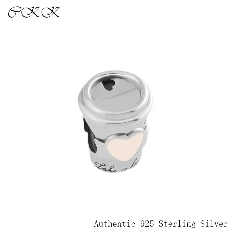 

Fit Pandora Bracelets DIY 100% 925 Sterling Silver Drink To Go Charm Pink Enamel Beads for Jewelry Making free shipping PF767