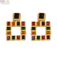 JUJIA новые женские Разноцветные квадратные серьги Модные Винтажные серьги-гвоздики для женщин