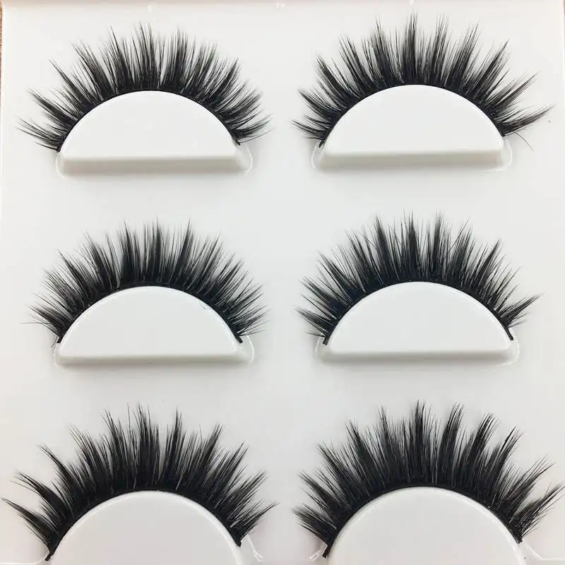 3 pairs Soft Cross Natural Long 3D False Eyelashes Tapered Handmade Thick Fake Smokey Makeup Tools Eye Lashes | Красота и здоровье