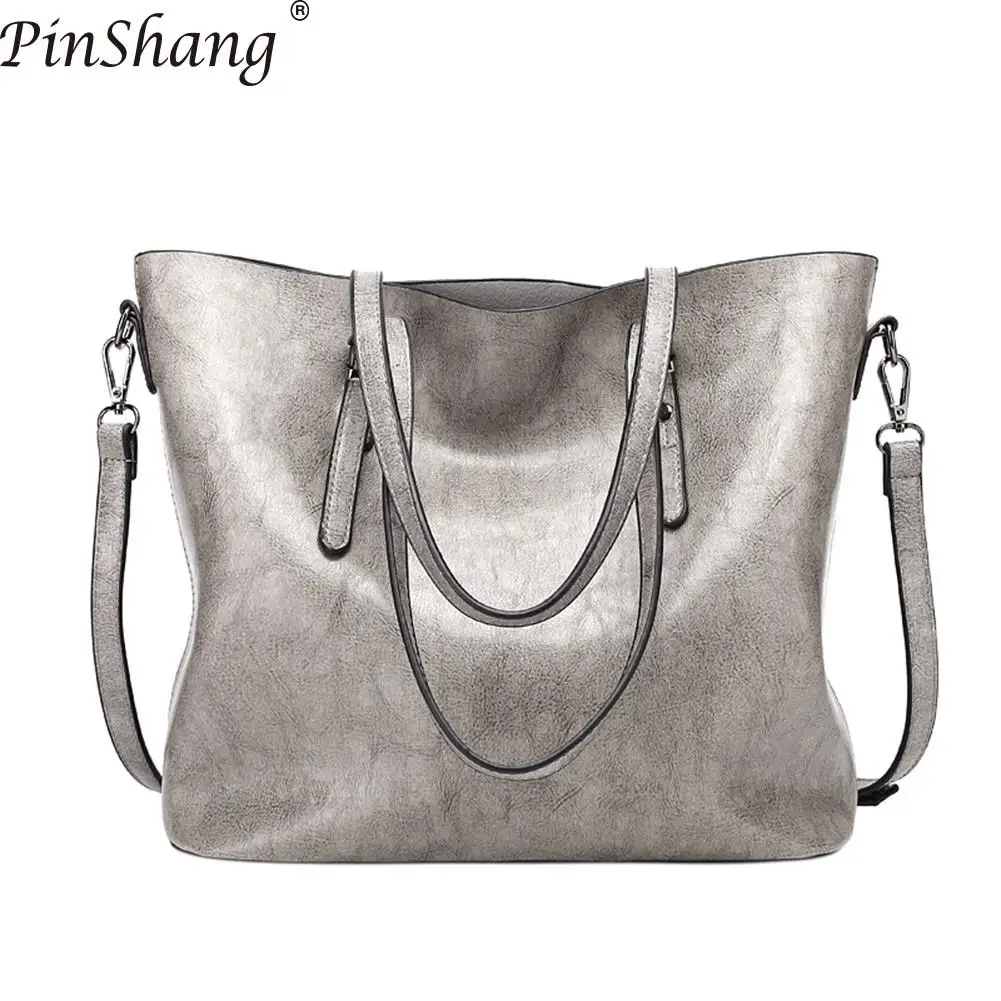 

PinShang Women's Handbag Retro Oil Wax PU Solid Color Bucket Bag Tote Bag Satchel Handbag Shoulder Bags for Women 2018 ZK50