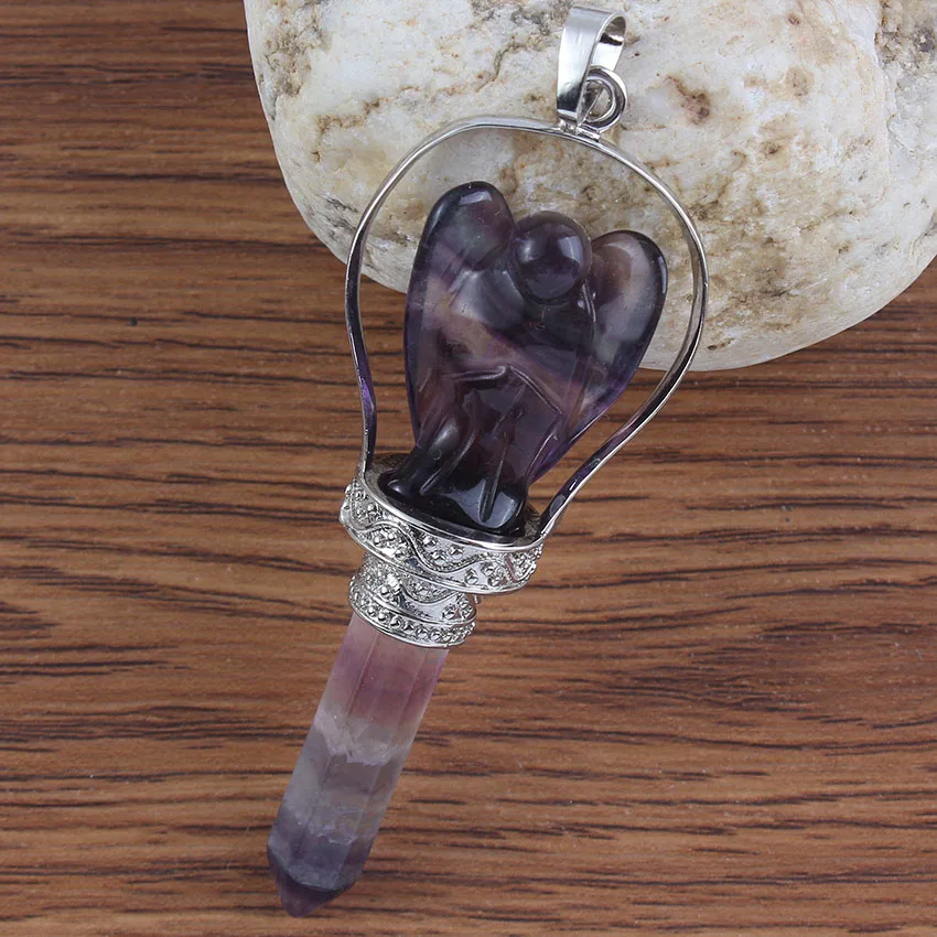 KFT Natuarl Healing Crystal Quartz Hexagonal Carve Angel Stone Pendulum Pendant Fluorite Pink Quartz Opalite Opal Women Jewelry - Image 6