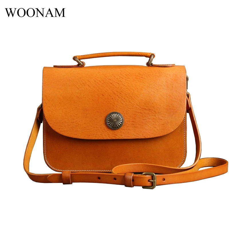 

WOONAM Women Fashion Fully Handmade Natural Genuine Cowhide Leather Small Flap Bag Satchel Shoulder Cross-body Handbag WB303