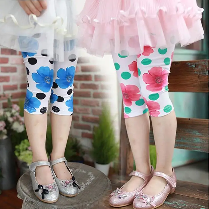 

Children's clothing cotton legging baby girls kids legging child big flower print capris knee-covering