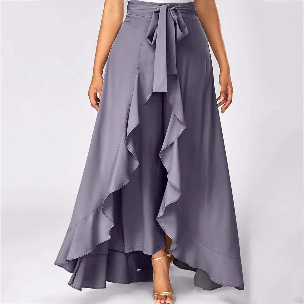 Faldas Mujer Moda женские серые штаны с боковой молнией и завязками спереди, юбка с оборками и бантом, длинная юбка, Jupe Femme