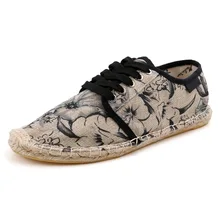 Men Espadrille Casual Shoes New Trend Men's Printing Loafers Lace-up Canvas Breathable Hemp Sole Shoes Plus Size 36-44 e lov design printing canvas shoes nation flags of austria hand printed austriak austrian loafers shoes