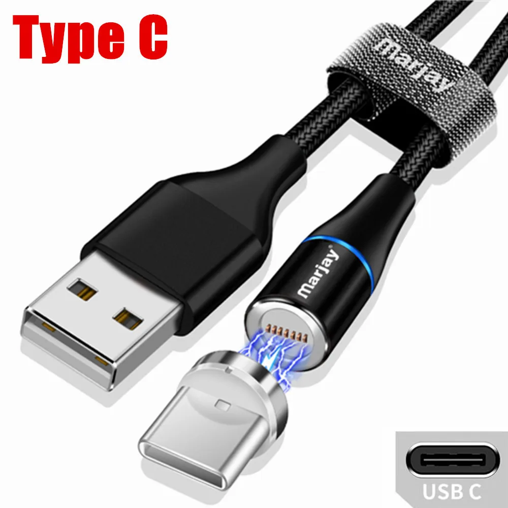 Магнитный usb-кабель Marjay 3A для быстрой зарядки 3,0, кабель Micro USB type-C для iPhone X 8, samsung S9, huawei, Xiaomi, кабель для быстрой зарядки - Цвет: Black Type C Cable