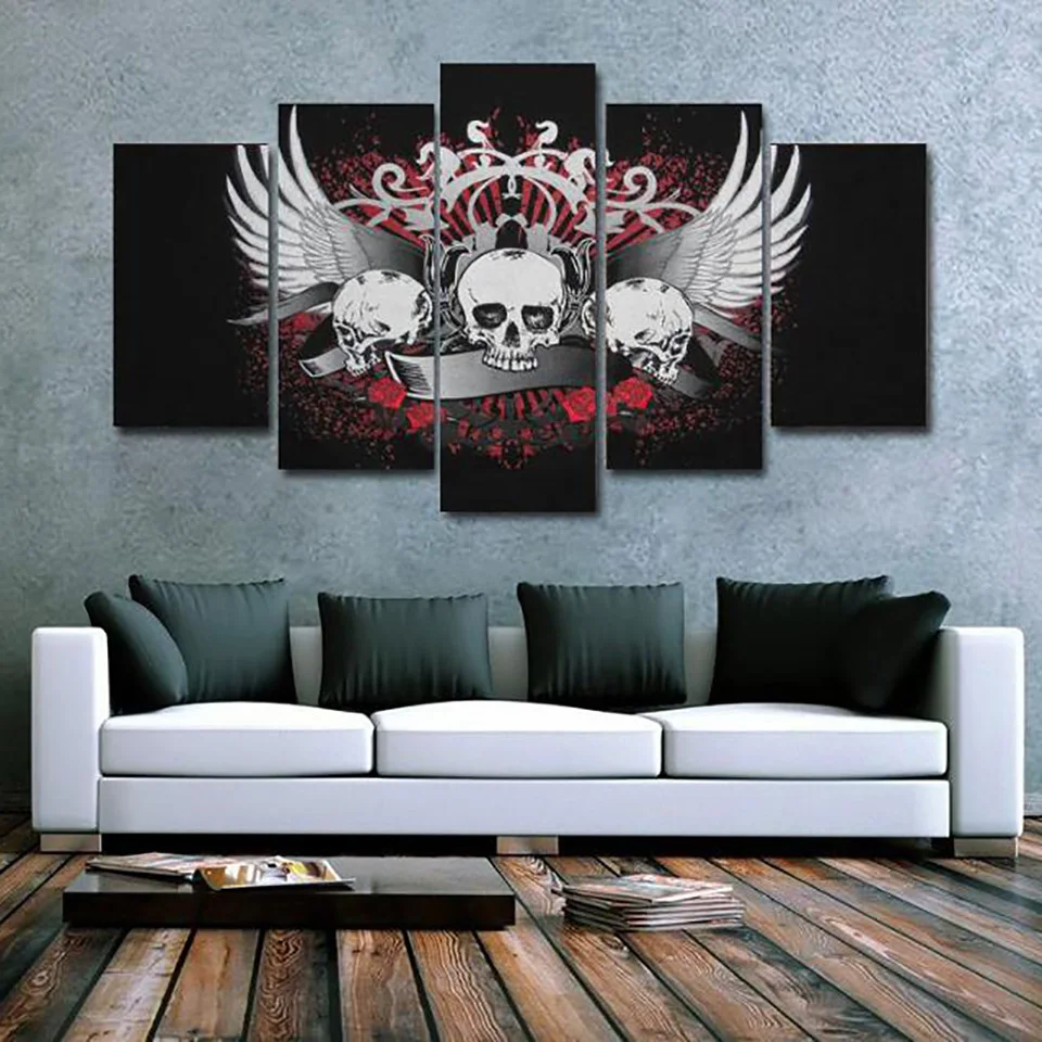 

Framework Living Room HD Printed Modern Painting 5 Panel Cool Skull Modular Decoration Posters Picture On Canvas Wall Art Home