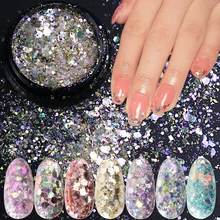 1 шт блеск для ногтей Русалка пигмент хлопья смешанные шестиугольник блесток голографическая пудра массивное художественное оформление ногтей маникюр BEDH01-11