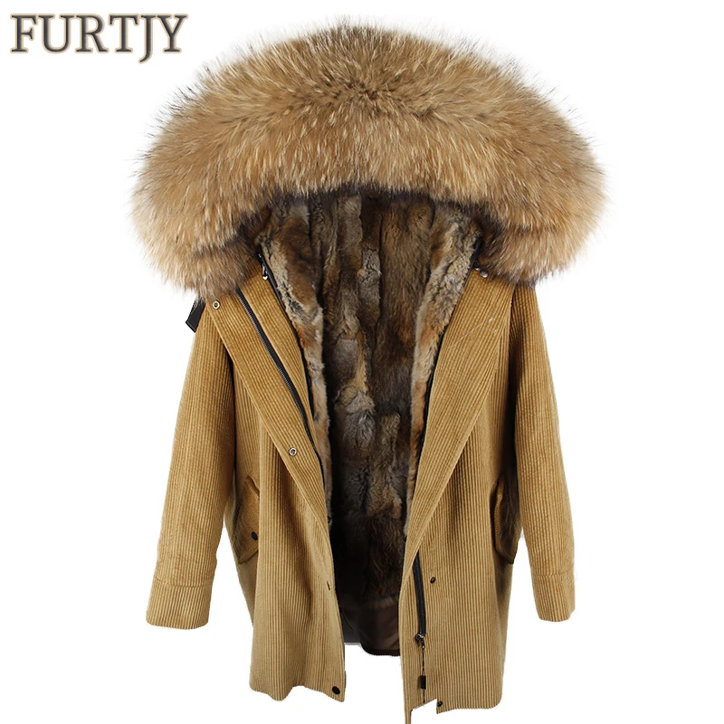

2018 new winter jacket coat women parka fur coat Corduroy real raccoon fur collar warm thick lamm fur wool liner parkas