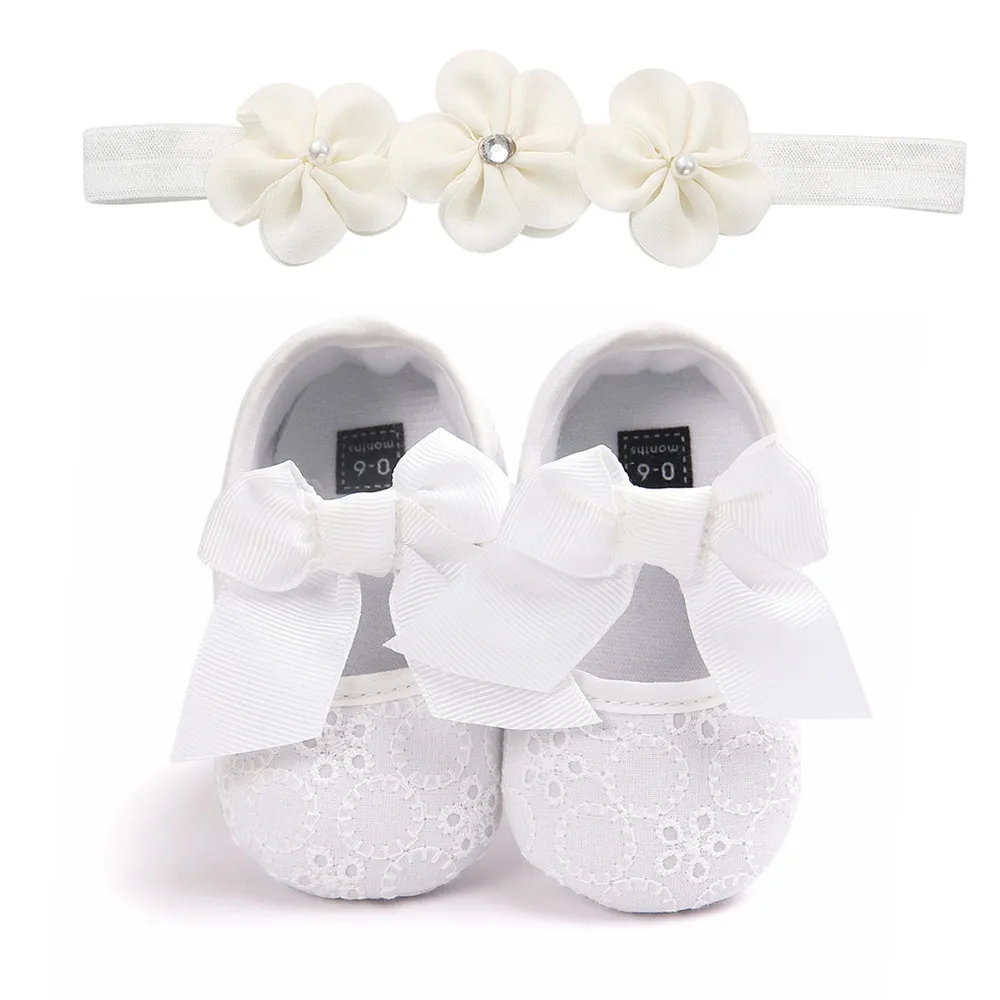 Обувь для новорожденных; комплект оголовья для обуви для крещения с белым бантом; красивые детские ботинки для малышей 0-18 месяцев;@ 35
