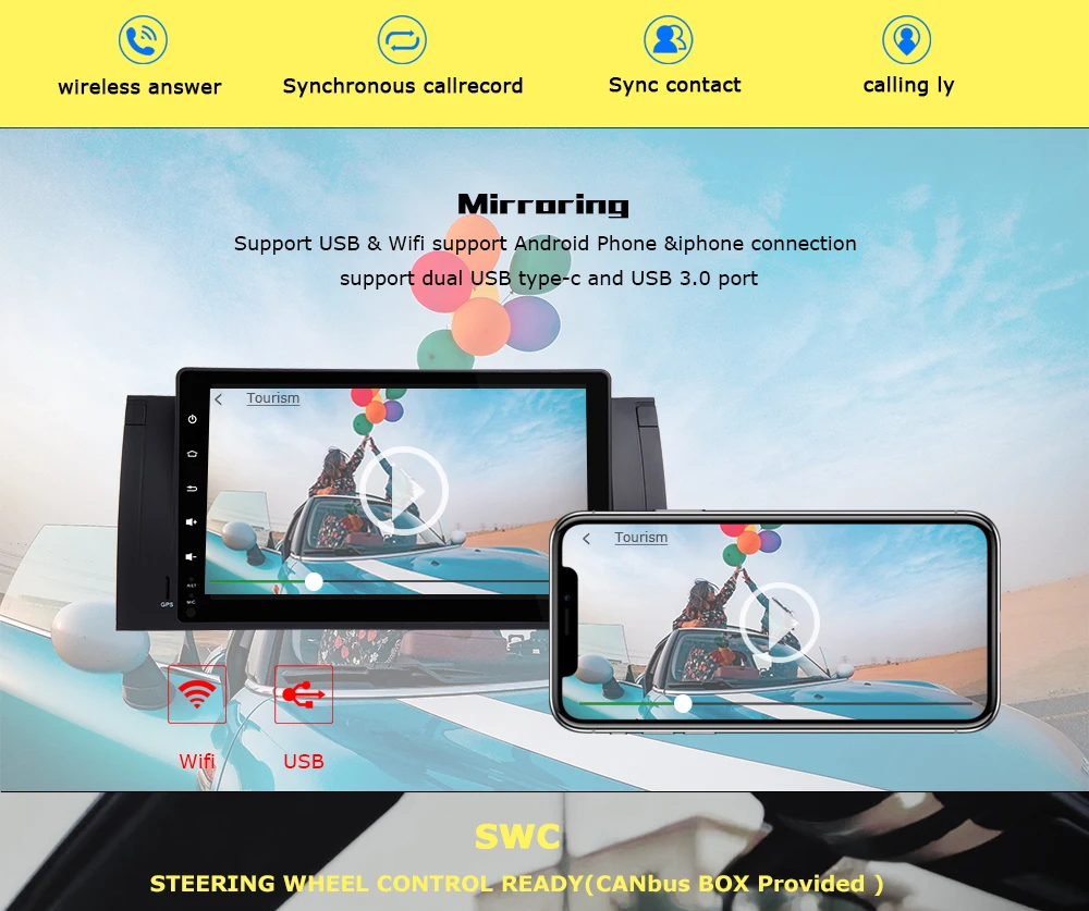 Cheap 9" Android 9.0 Quad Core GPS Naviagton DAB+ DVR Canbus 4G Wifi TPMS 1 Din CAR DVD Player For BMW 5 Series E39 E53 X5 M5 FM 5